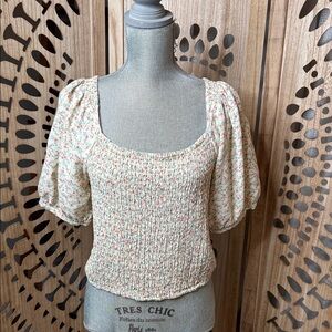 Sophie Rue Floral Puff Sleeve Blouse - Cream and Pink